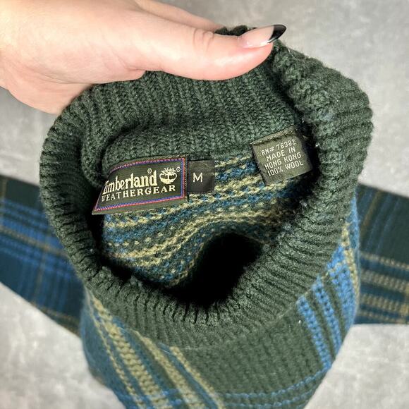 VTG Timberland Weathergear Sweater 100% Wool Mens XL Green Pullover Grandfather - Picture 3 of 10